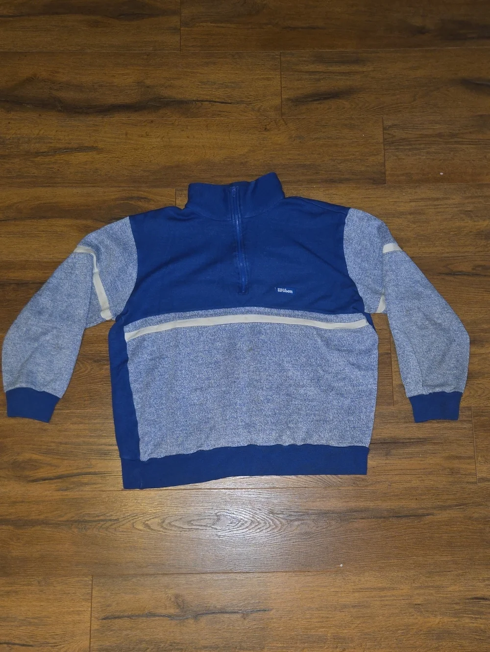 Vintage Wilson Blue & Heathered Light-Blue Quarter-Zip Sweater Size L
